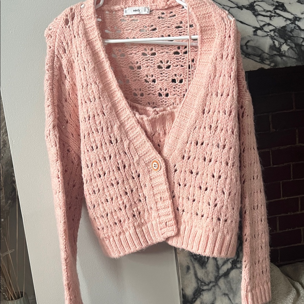 Mango Soft Pink Open-Knit Cardigan Set